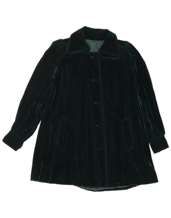 Sobretudo de veludo feminino vintage UK 14 verde médio