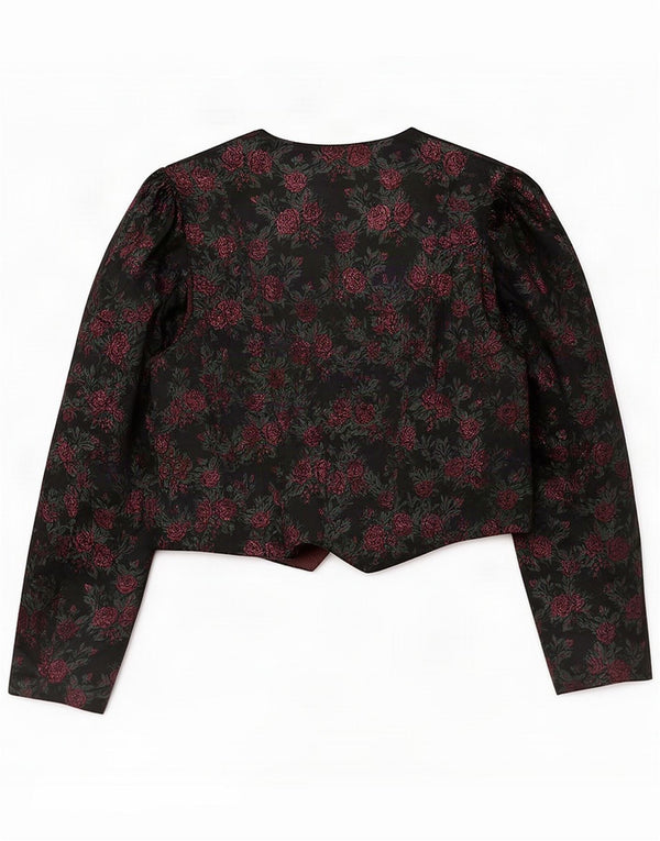 Jaqueta blazer feminina vintage de 3 botões Reino Unido 16 grande acetato floral preto