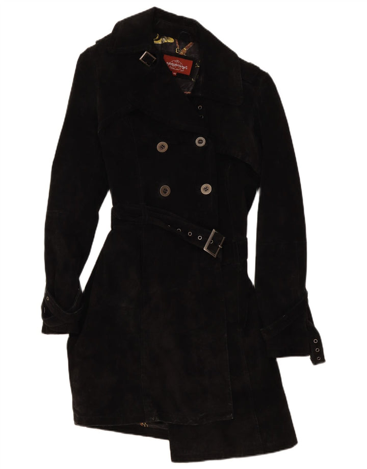 Casaco feminino de camurça duplo MONTGOMERY IT 40 pequeno couro preto