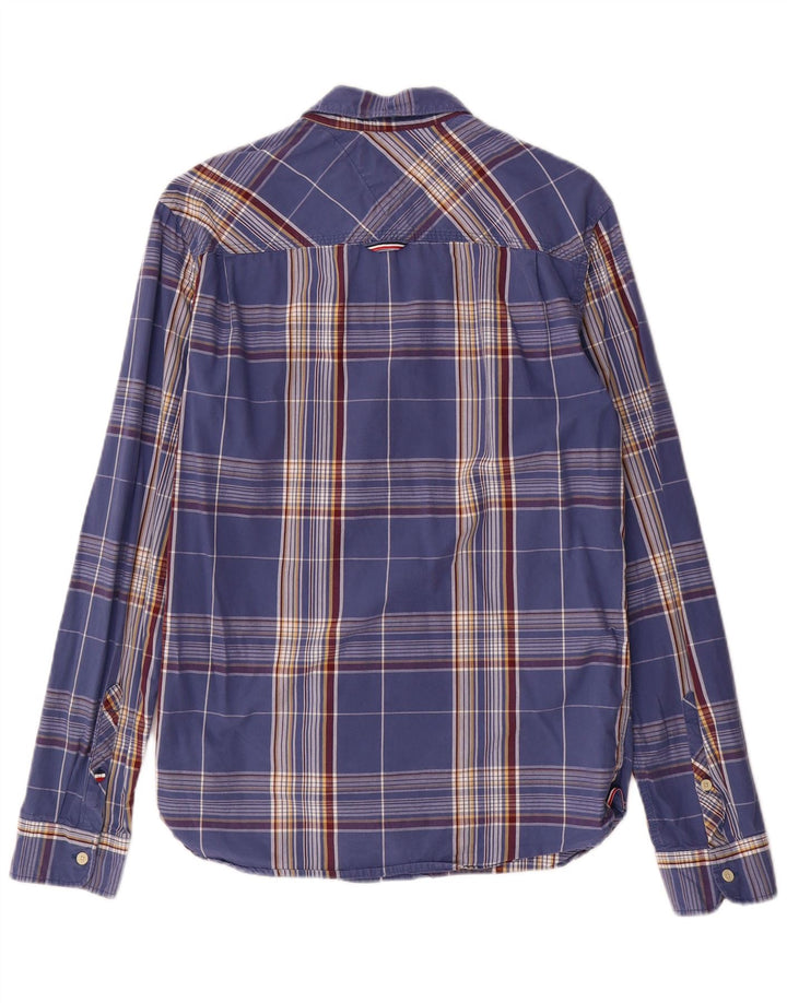 Tommy Hilfiger Camisa masculina Regular Fit de algodão xadrez azul médio