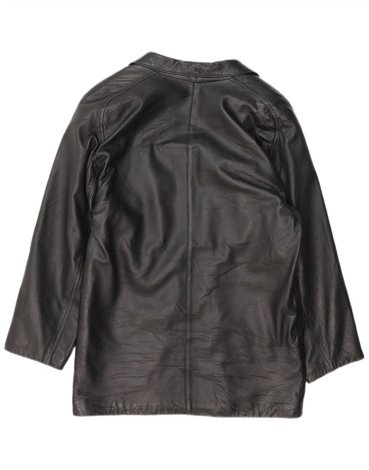 Jaqueta blazer feminina de couro com peito duplo VINTAGE EU 44 XL preta