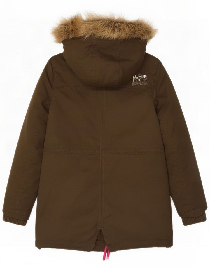 Jaqueta Parka feminina Superdry com capuz Reino Unido 14 poliéster cáqui médio