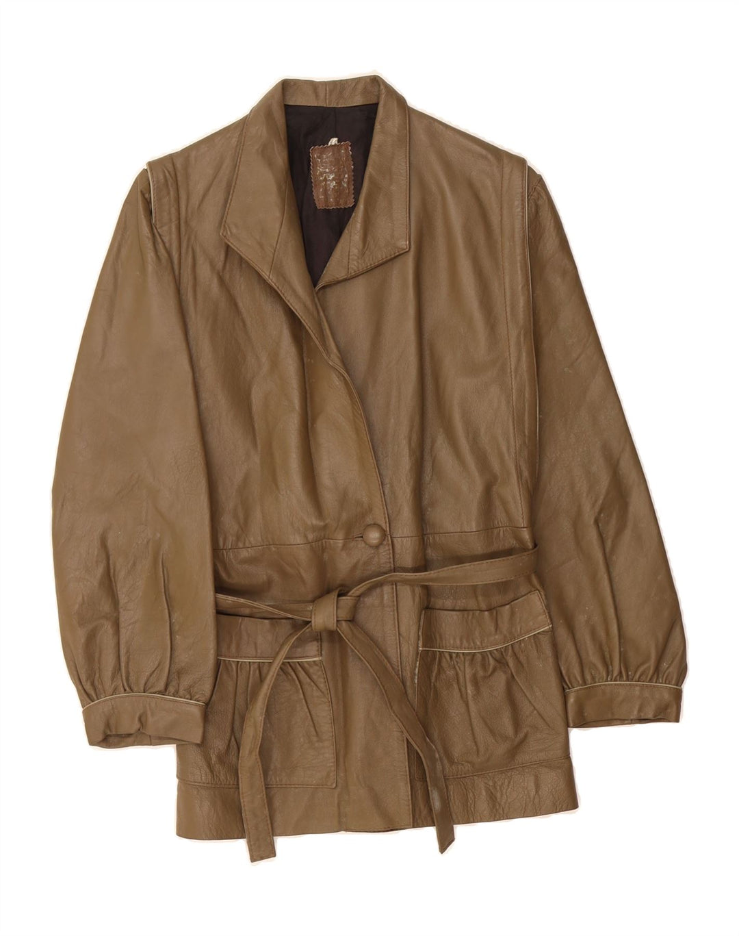 VINTAGE Womens Leather Jacket IT 44 Medium Beige Vintage Vintage and Second-Hand Vintage from Messina Hembry 