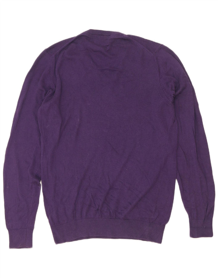 Suéter masculino Marks & Spencer com ajuste regular e decote em V de algodão roxo médio