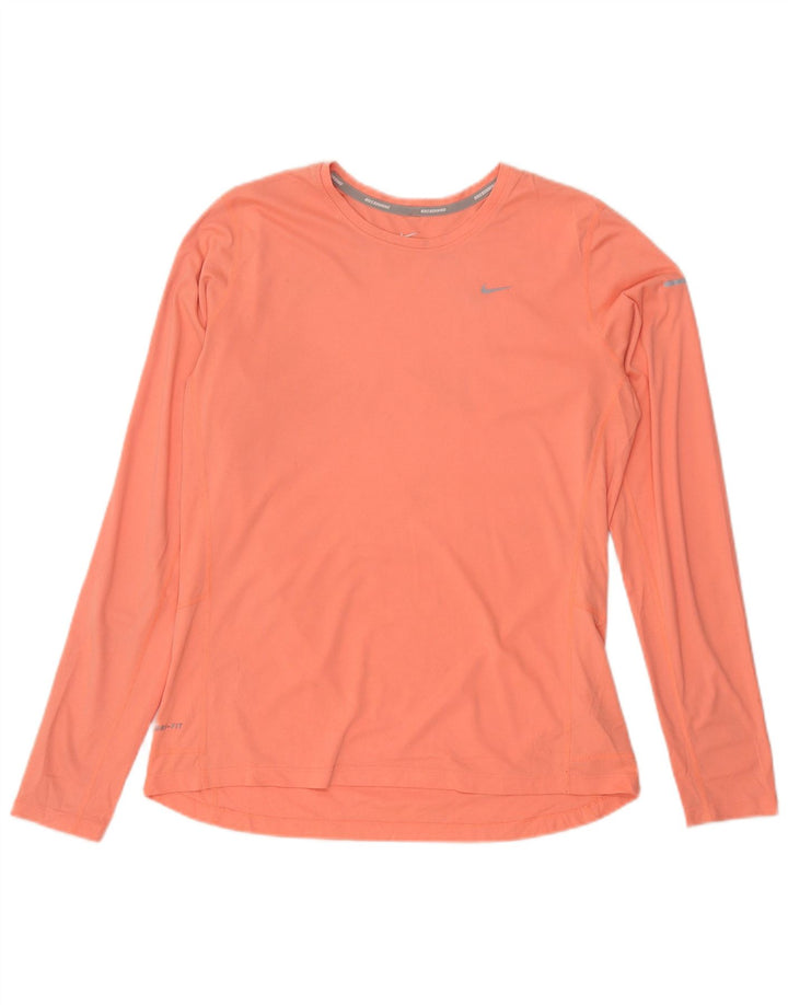 NIKE Mulheres Dri Fit Top Manga Longa Reino Unido 16 Grande Rosa Poliéster
