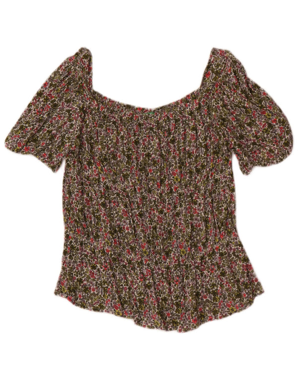 Blusa feminina Benetton com ombros de fora 13-14 anos 3XL cáqui floral