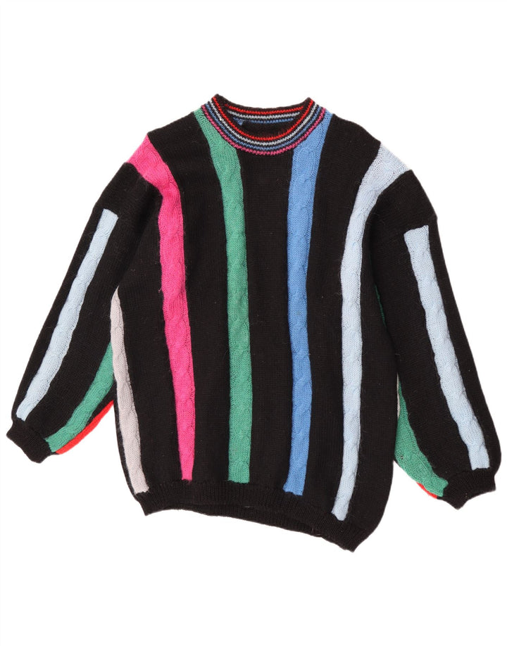 Suéter feminino vintage com gola redonda Reino Unido 16 grande multicolorido