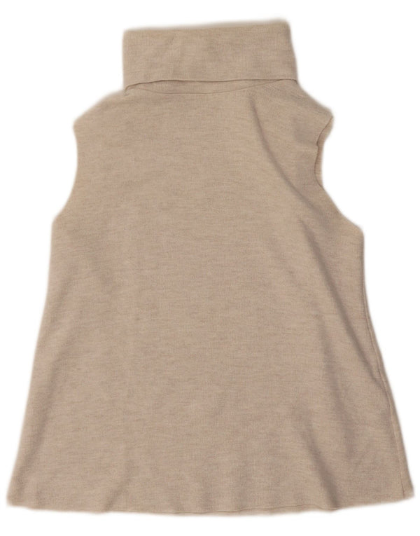 Zara Womens Roll Neck Vest Top Reino Unido 12 Algodão Bege Médio