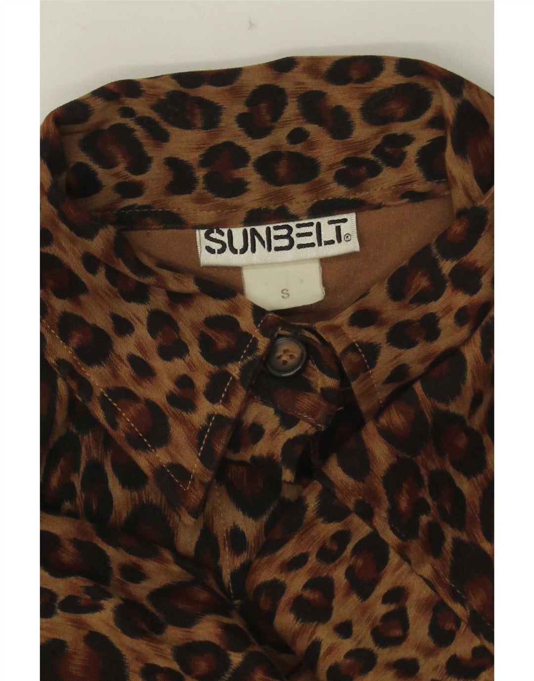 Camisa feminina Sunbelt grande tamanho UK 10 pequena estampa animal marrom
