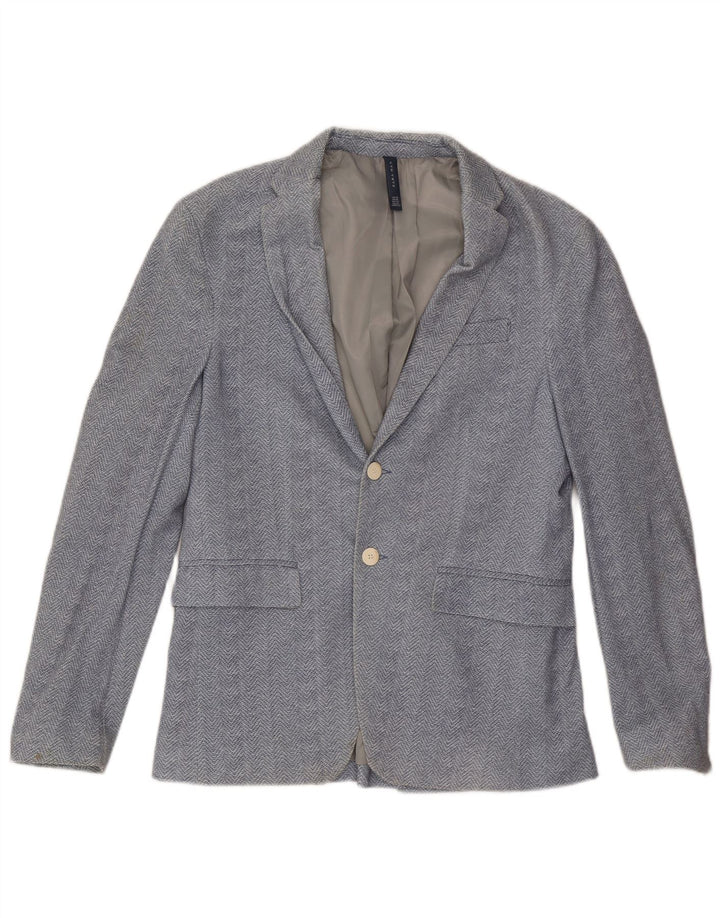 Jaqueta blazer masculina Zara com 2 botões EU 48 algodão azul médio