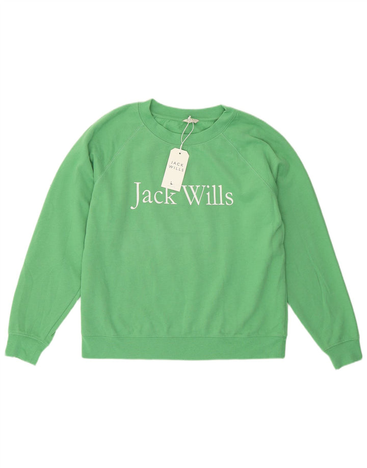 Jack Wills moletom feminino grande com estampa gráfica Reino Unido 10 pequeno verde