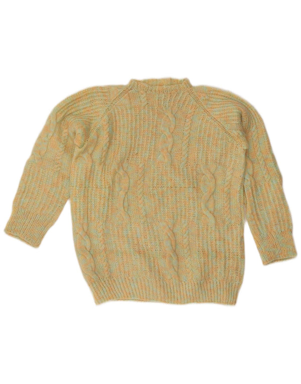 Suéter feminino vintage com gola tartaruga Reino Unido 14 amarelo médio manchado