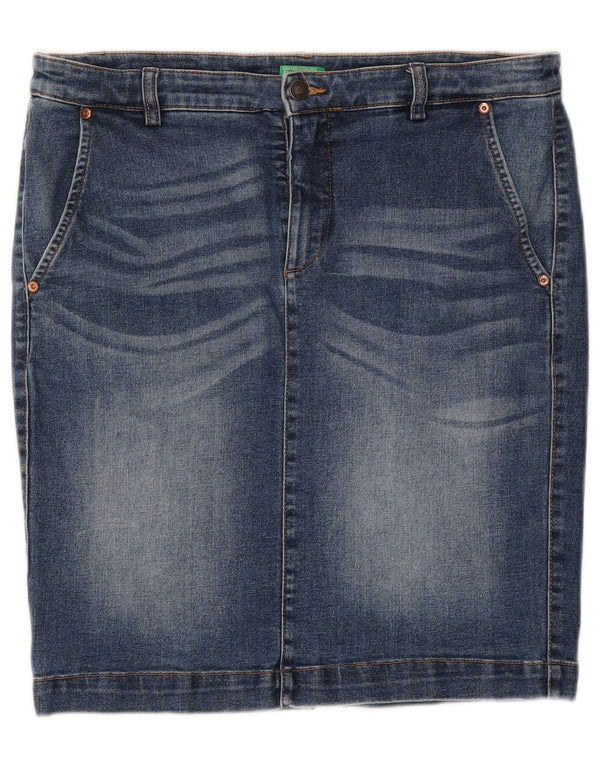 Saia jeans feminina de cintura baixa Benetton W34 grande azul