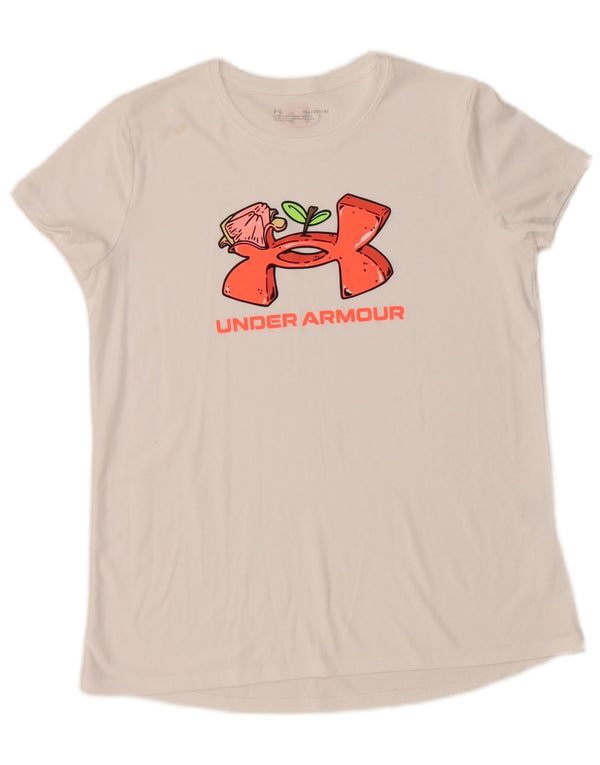Camiseta gráfica Under Armour Girls 13-14 anos XL poliéster branco
