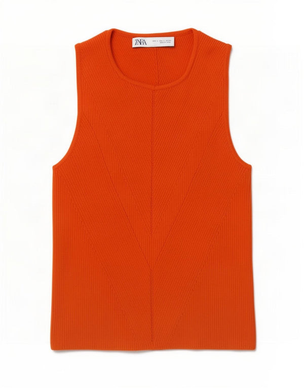 Zara Womens Crop Vest Top UK 10 Pequeno Laranja Viscose