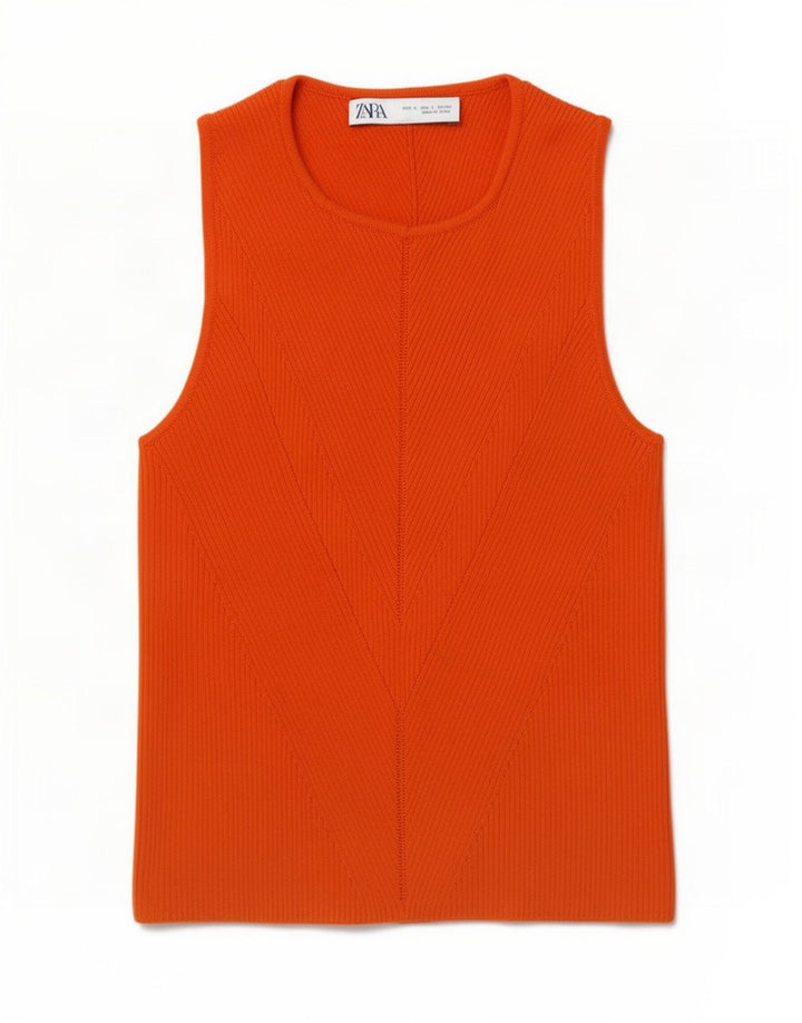 Zara Womens Crop Vest Top UK 10 Pequeno Laranja Viscose