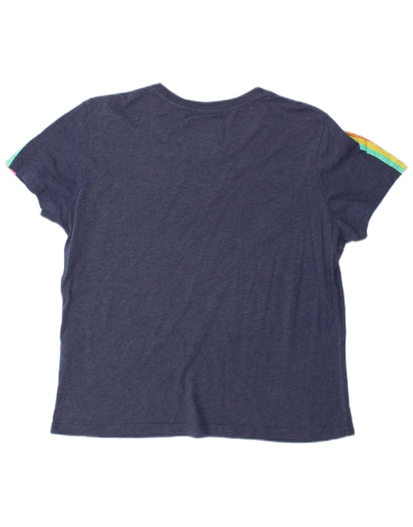 Camiseta feminina SUPERDRY com estampa gráfica UK 16 grande algodão azul marinho