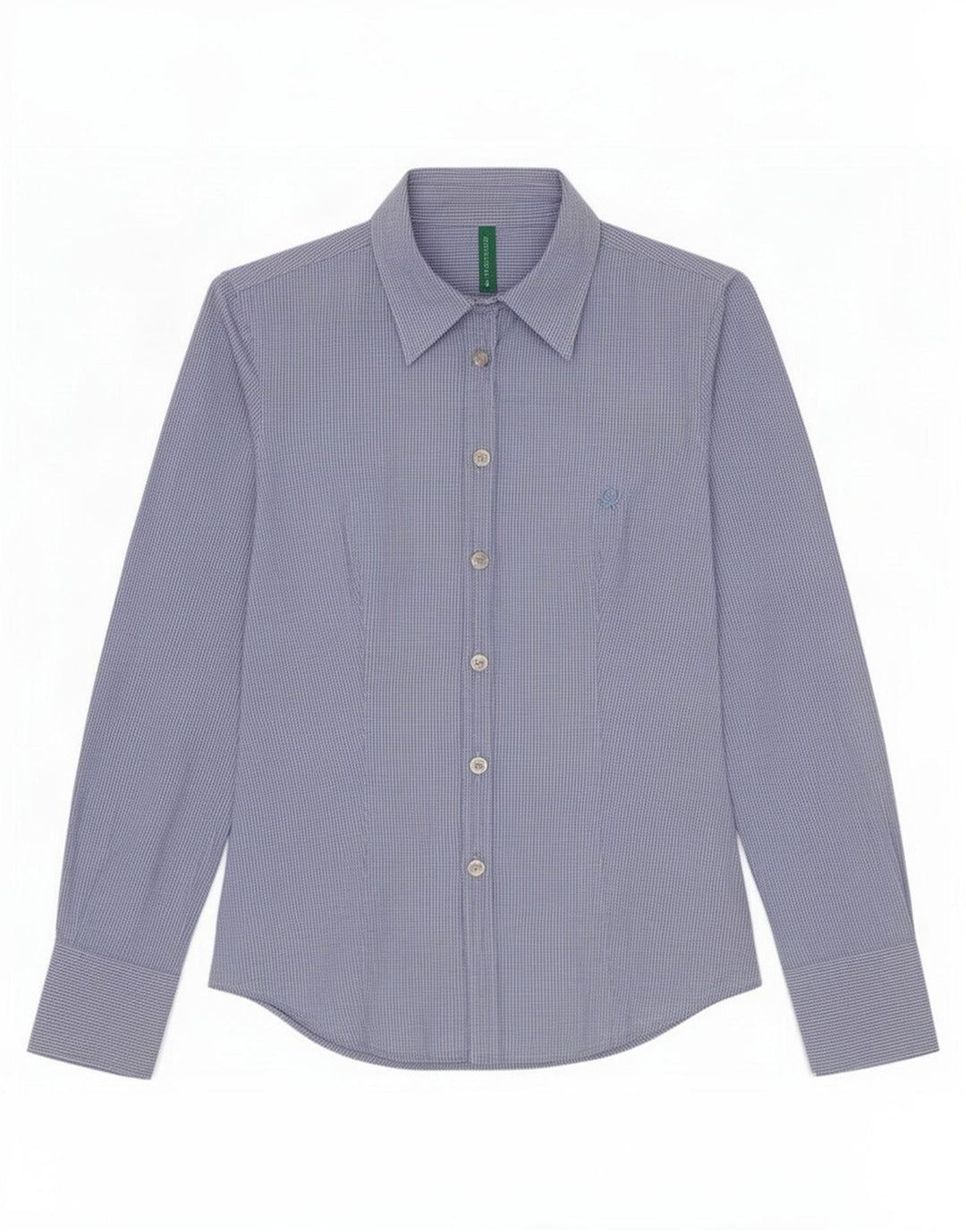 Camisa feminina Benetton UK 10 pequena azul guingão