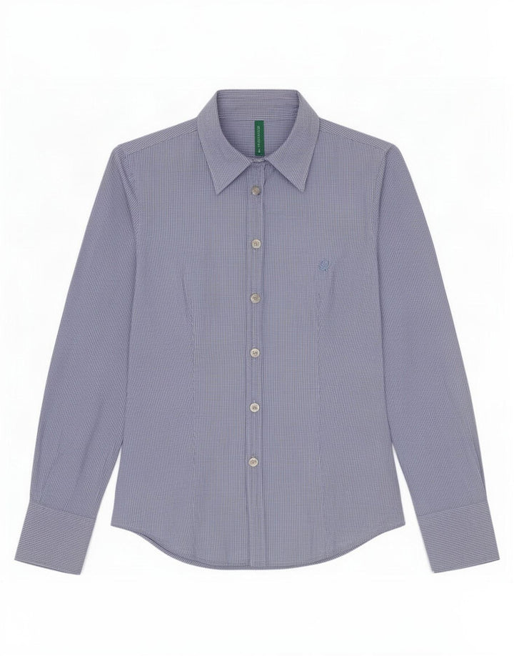 Camisa feminina Benetton UK 10 pequena azul guingão