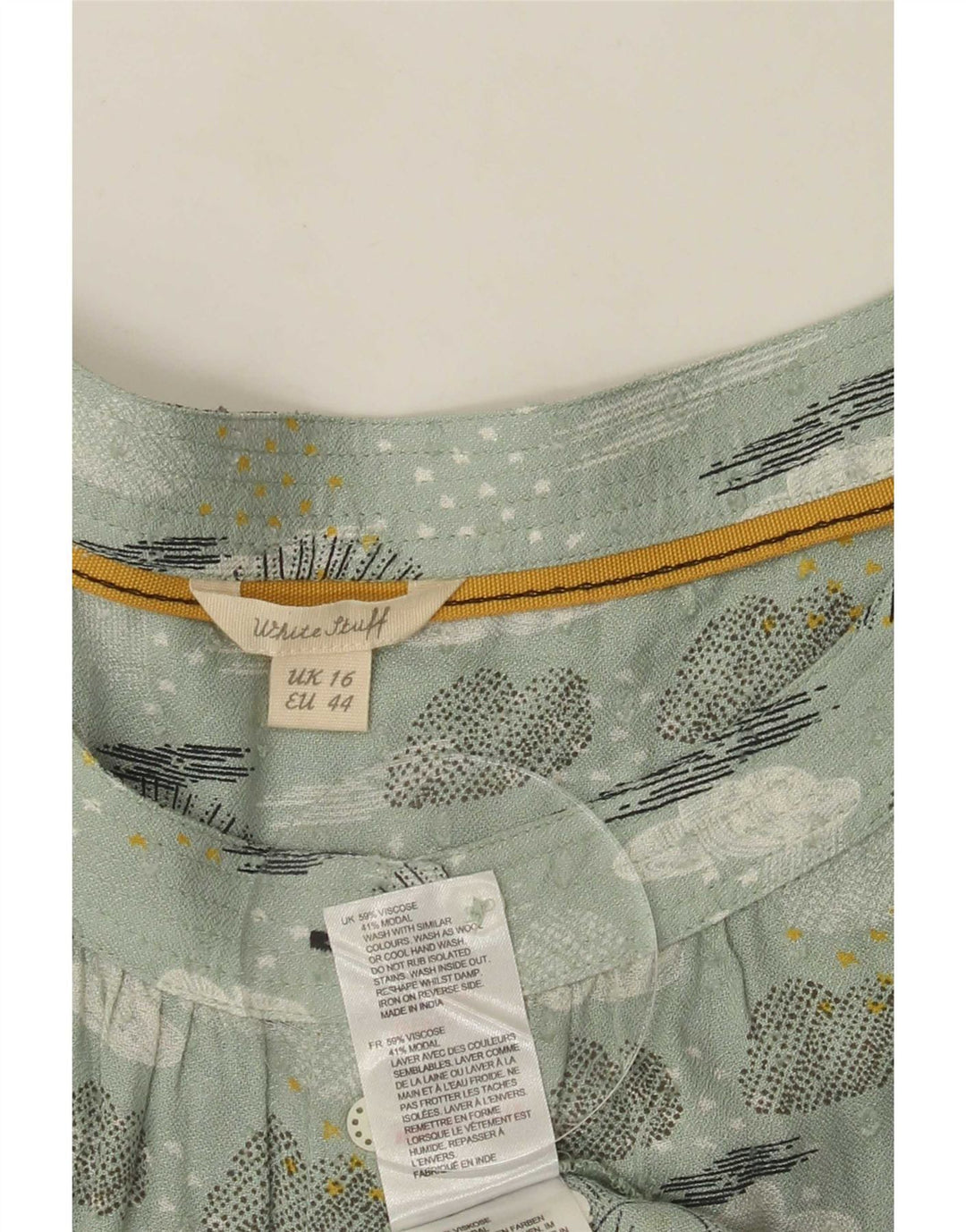 Blusa feminina com estampa abstrata branca material branco Reino Unido 16 grande verde