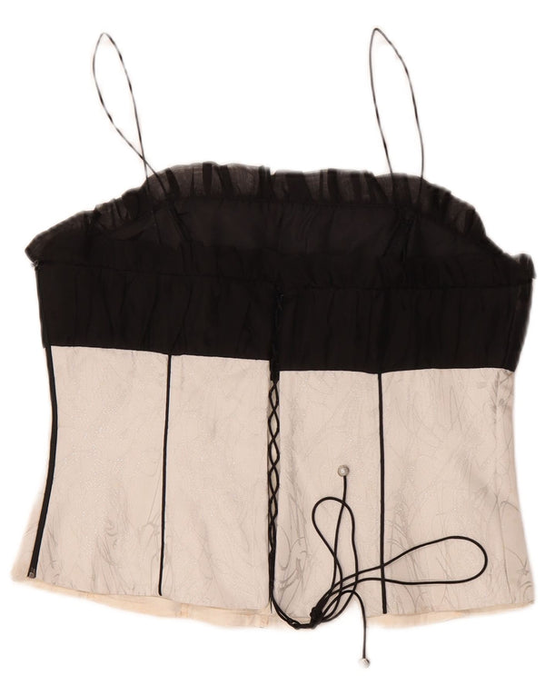 Top espartilho feminino vintage IT 48 XL preto colorblock poliéster