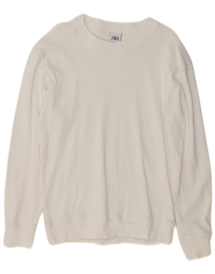 Zara Suéter masculino com gola canoa grande algodão branco