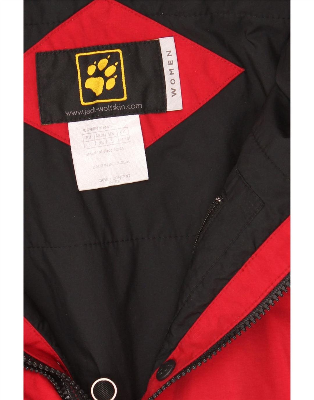 Jaqueta corta-vento feminina Jack Wolfskin UK 14/16 grande bloco colorido vermelho