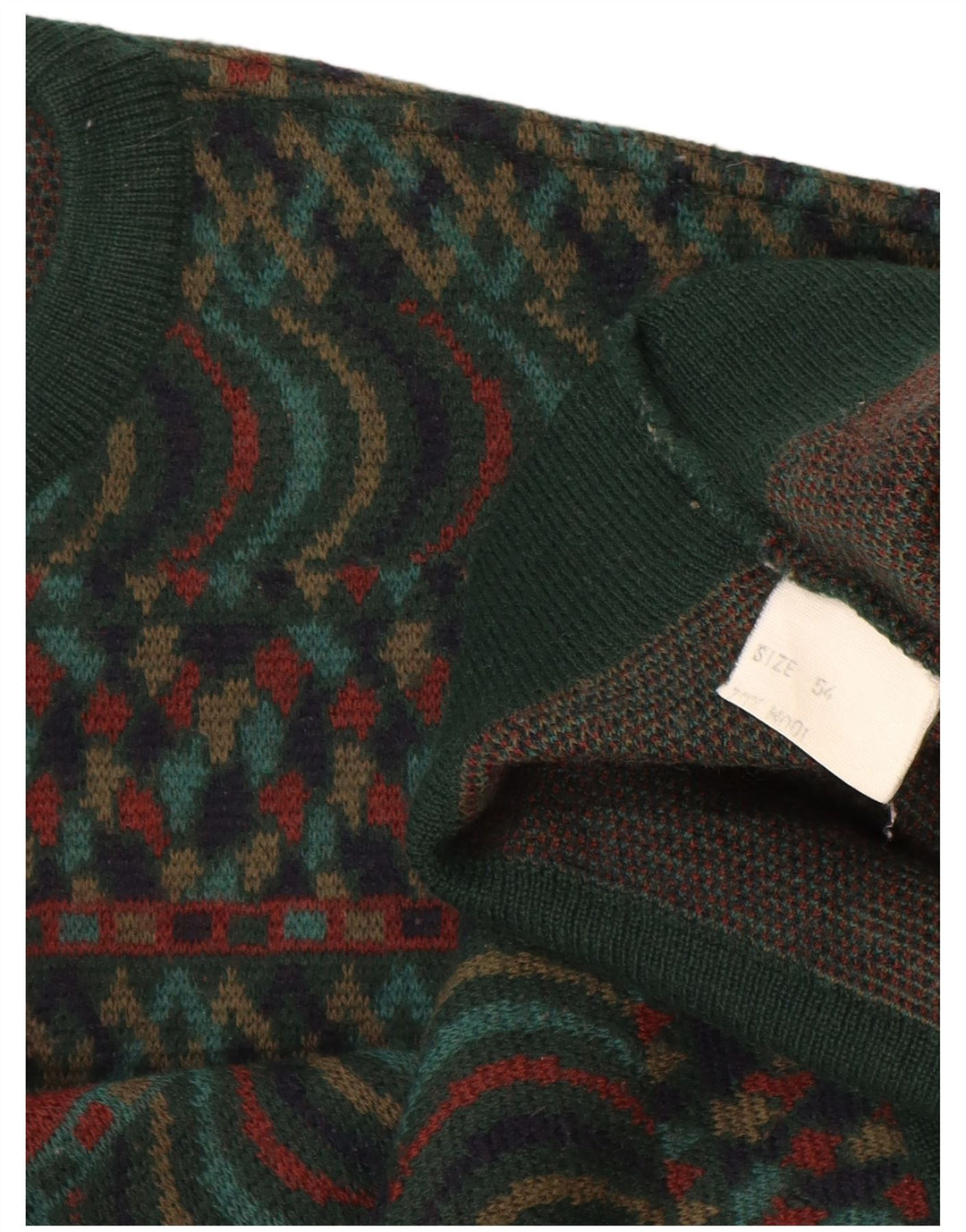 Suéter masculino VINTAGE com gola redonda IT 54 XL verde Fair Isle Wool
