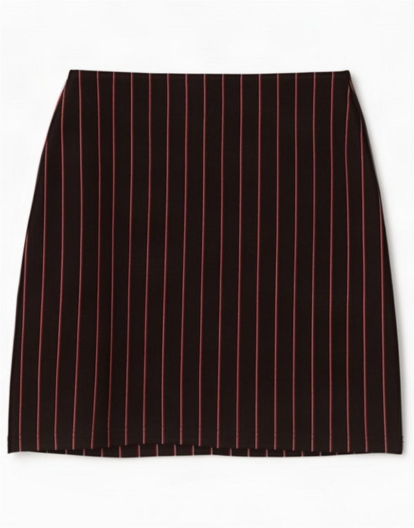 Minissaia feminina Marks & Spencer UK 10 pequena W28 poliéster listrado preto