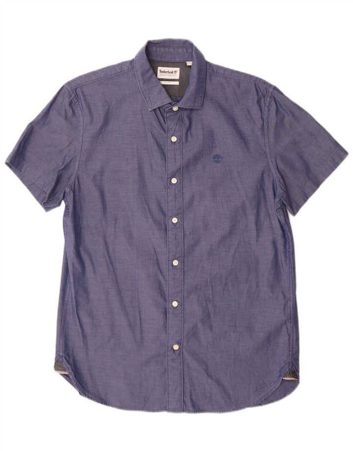 Camisa masculina Timberland manga curta slim fit azul médio algodão