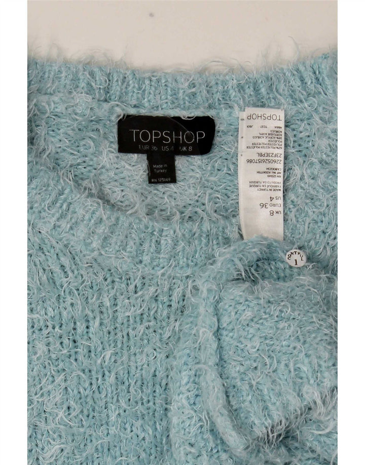 Topshop Suéter feminino cropped com gola redonda Reino Unido 8 poliéster azul pequeno