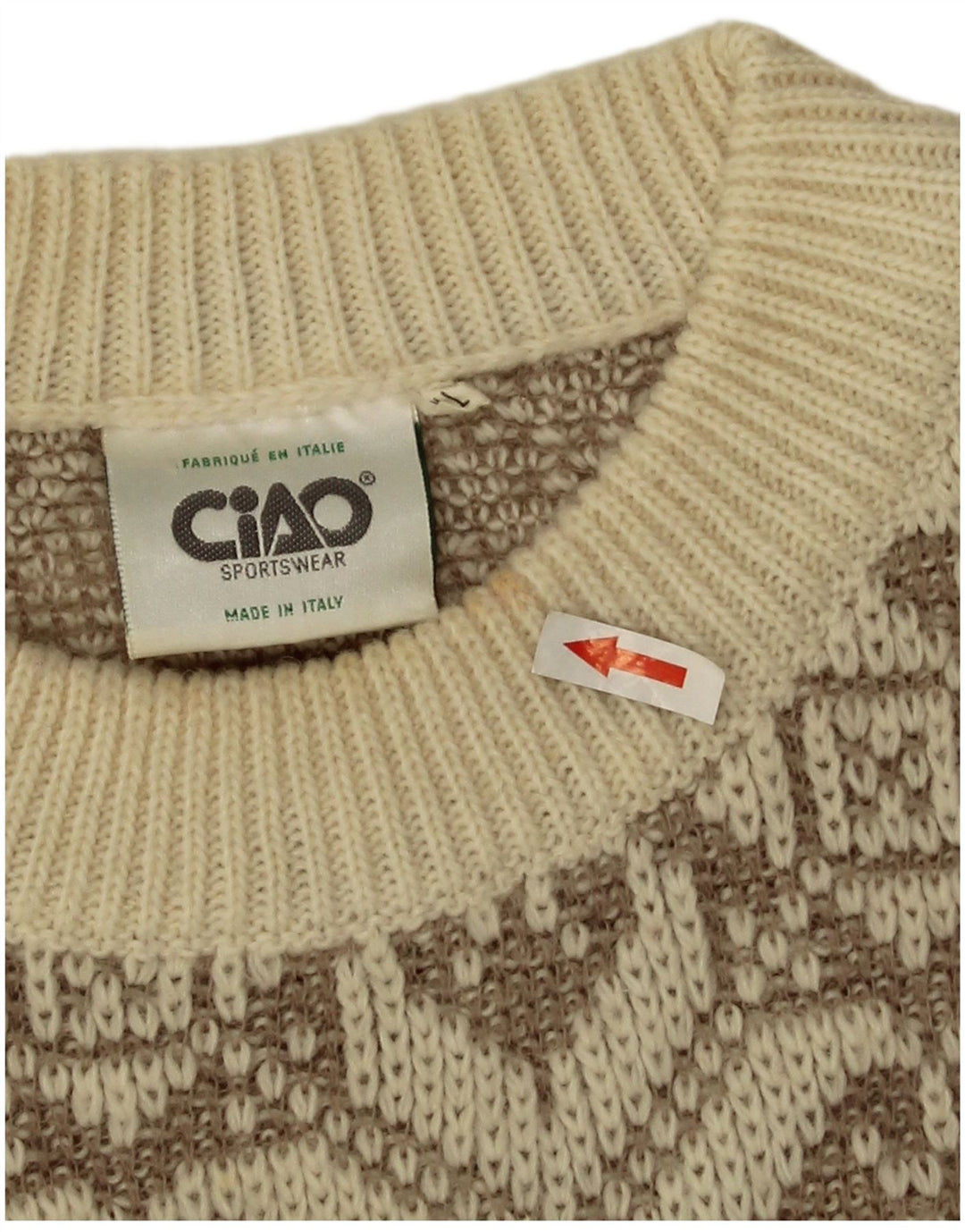 Suéter masculino Ciao com gola redonda XL de lã geométrica bege