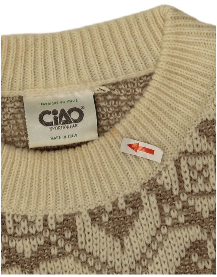 Suéter masculino Ciao com gola redonda XL de lã geométrica bege