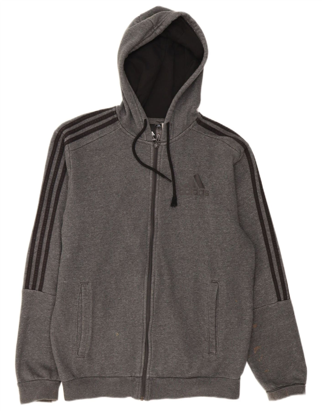 ADIDAS Mens Zip Hoodie Sweater Médio Algodão Cinza