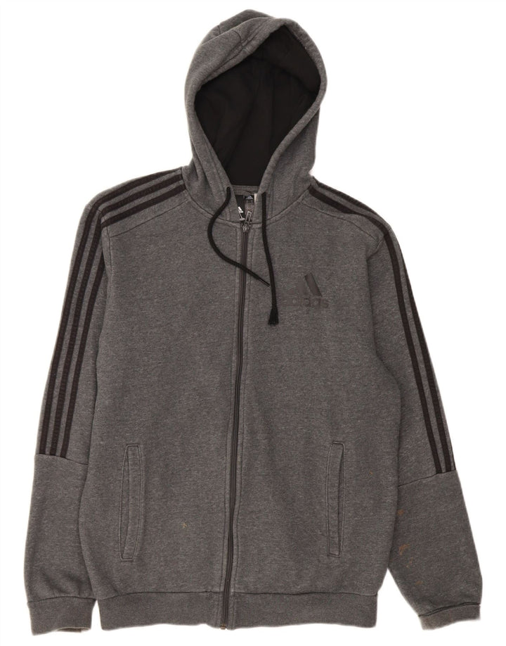 ADIDAS Mens Zip Hoodie Sweater Médio Algodão Cinza