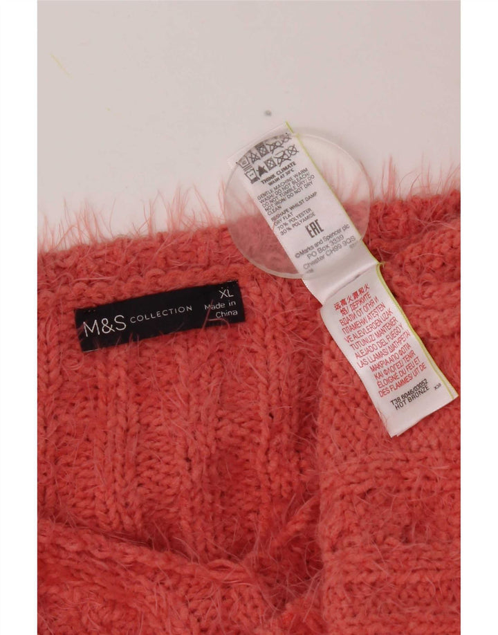 Suéter feminino Marks & Spencer com decote em V UK 18 XL laranja poliéster