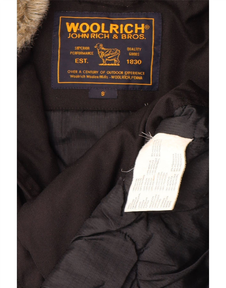 Jaqueta Parka masculina Woolrich com capuz Reino Unido 36 poliéster preto pequeno
