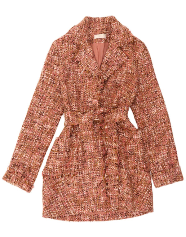 Sobretudo feminino vintage UK 8 pequeno rosa manchado