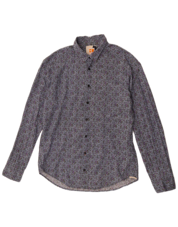Camisa masculina Hugo Boss grande algodão floral azul