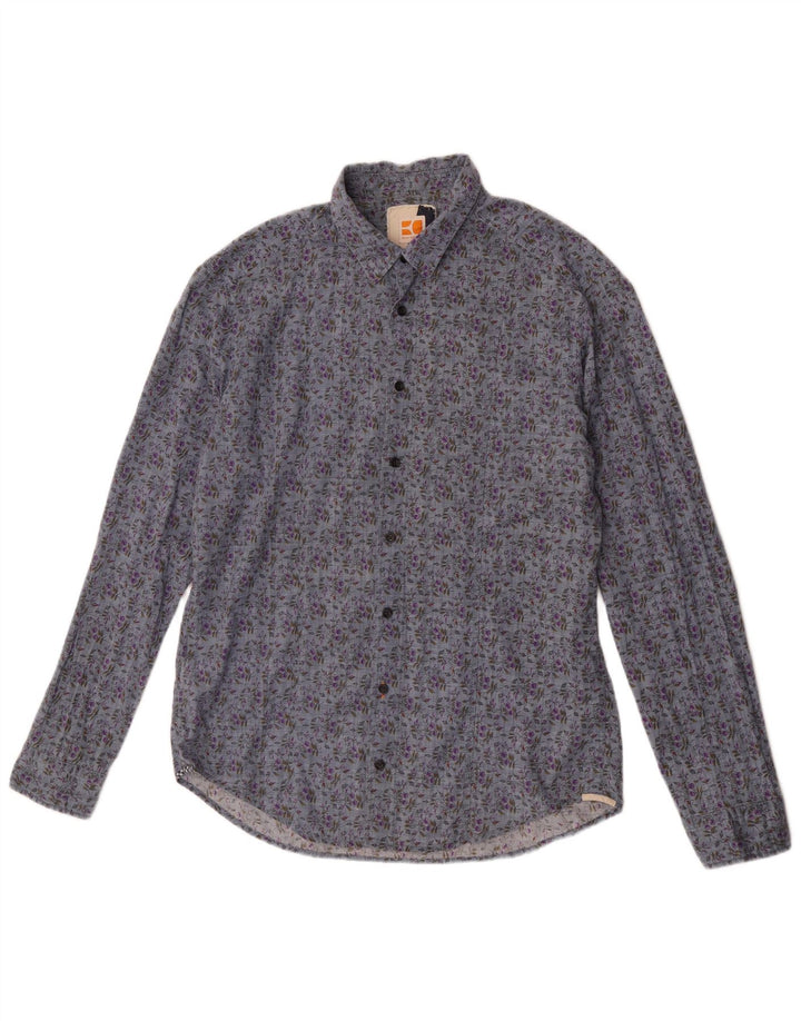 Camisa masculina Hugo Boss grande algodão floral azul