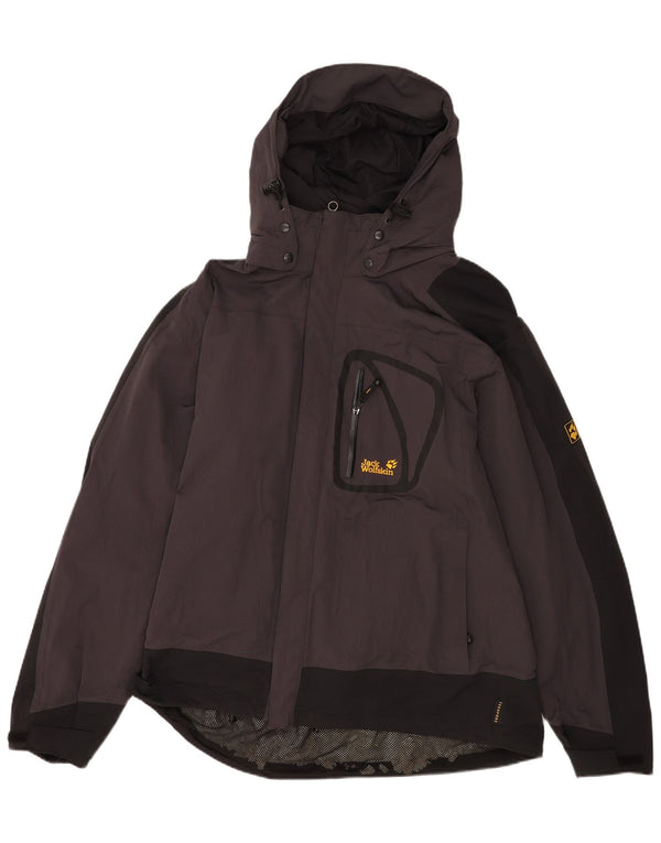 Jaqueta de chuva masculina com capuz Jack Wolfskin UK 46/48 2XL cinza colorblock