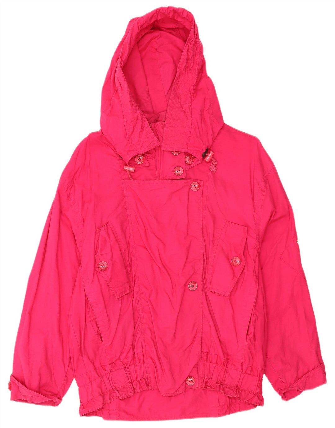 Jaqueta corta-vento vintage feminina com capuz grande Reino Unido 12 algodão rosa médio