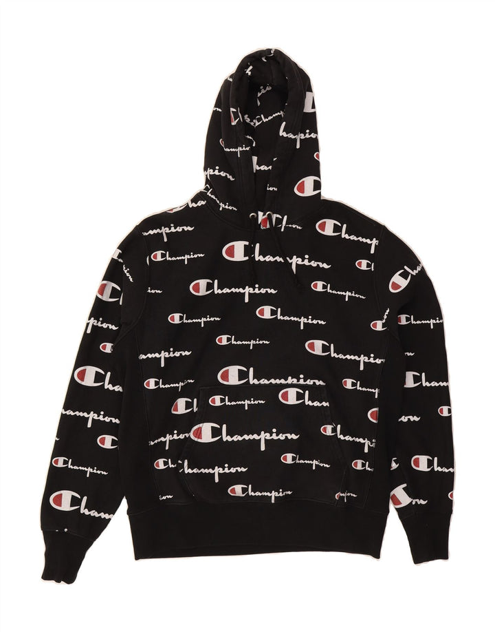 CHAMPION Mens Graphic Hoodie Jumper Large Black Cotton Vintage Champion and Second-Hand Champion from Messina Hembry 