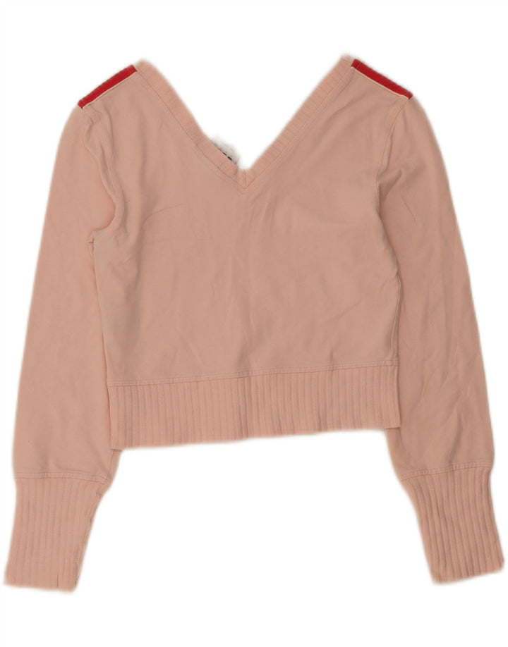 Adidas Mulheres Crop Top Manga Longa UK 12 Médio Algodão Rosa