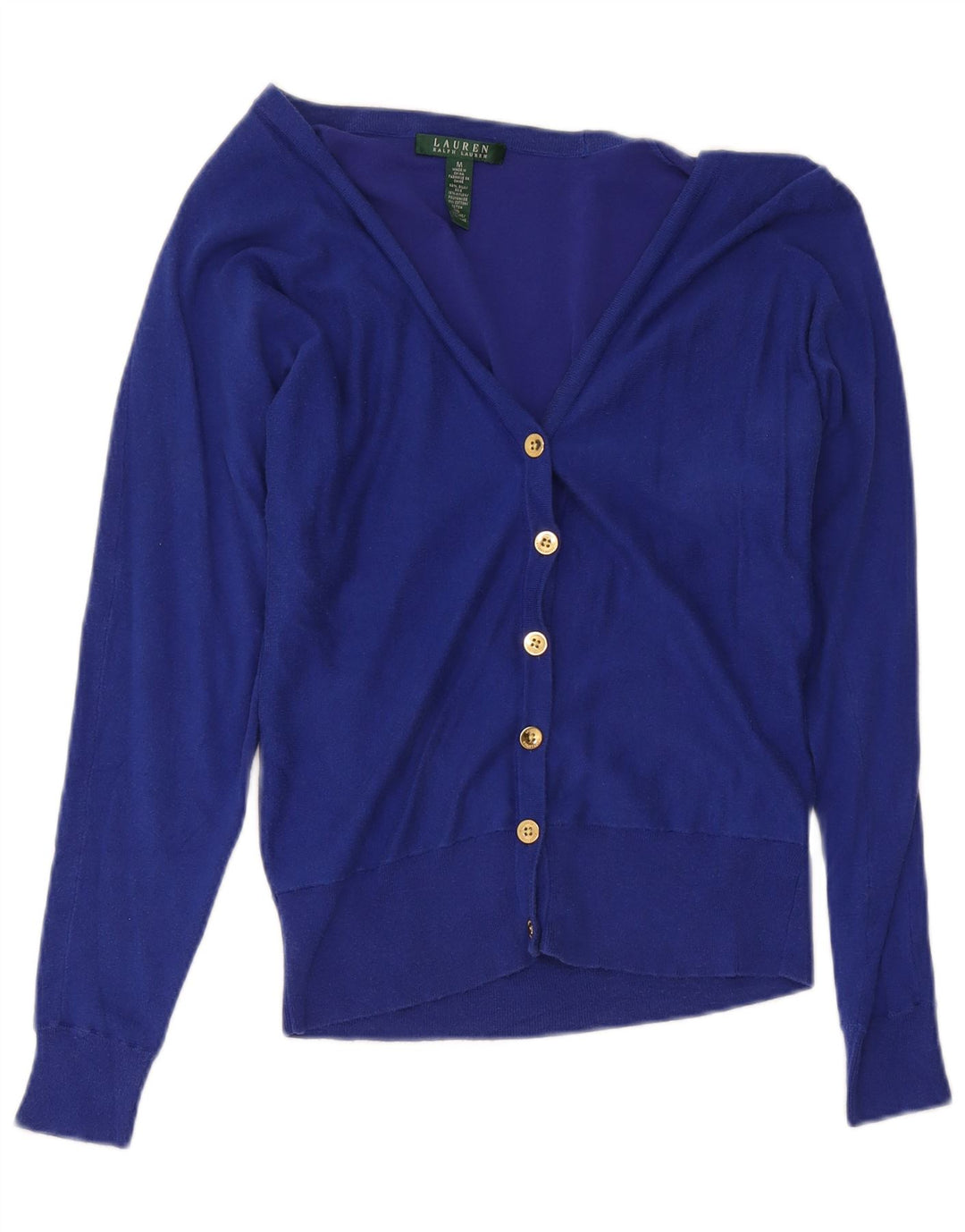 Suéter cardigã feminino Ralph Lauren Reino Unido 12 seda azul médio