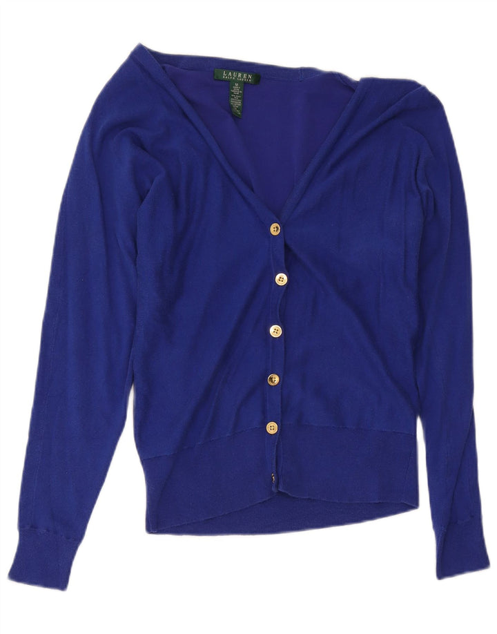Suéter cardigã feminino Ralph Lauren Reino Unido 12 seda azul médio