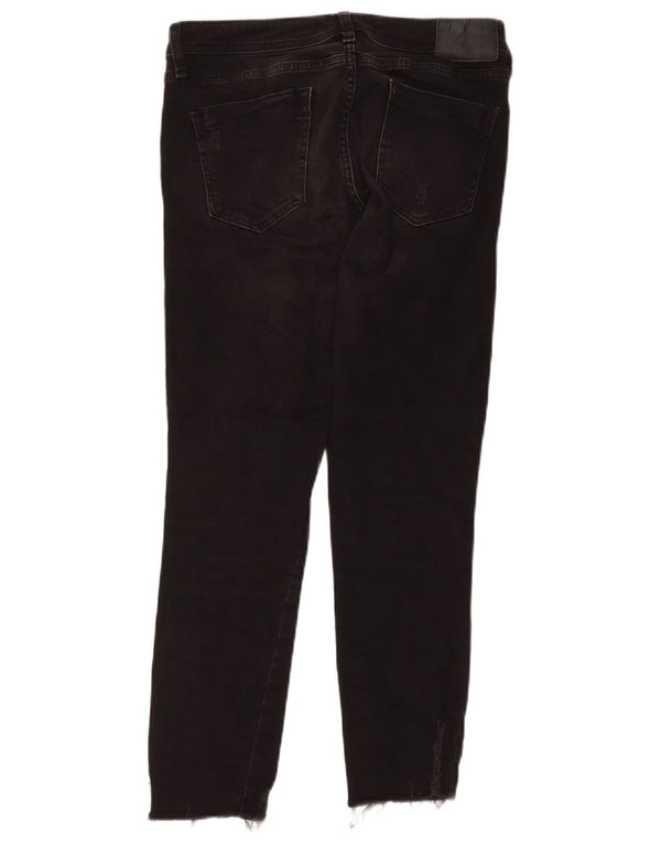 Zara Jeans feminino slim desgastado UE 38 pequeno W28 L26 algodão preto