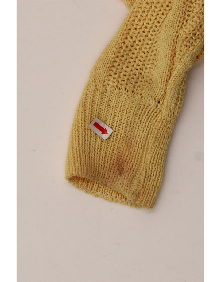 Suéter feminino VINTAGE com gola canoa Reino Unido 12 acrílico amarelo médio