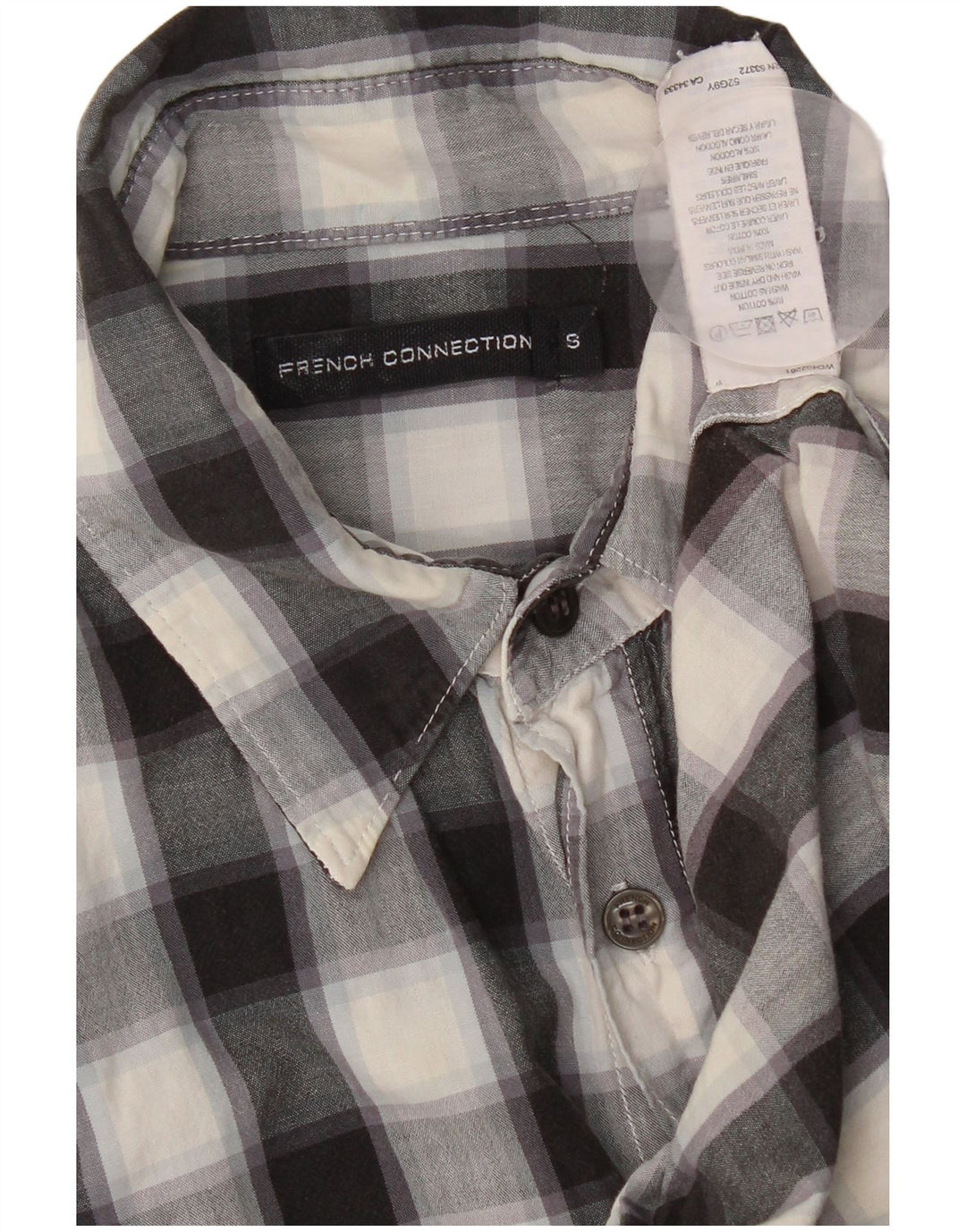 Camisa masculina French Connection pequena xadrez preta de algodão