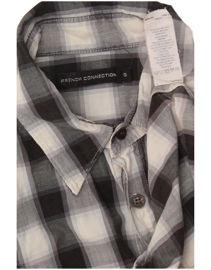 Camisa masculina French Connection pequena xadrez preta de algodão